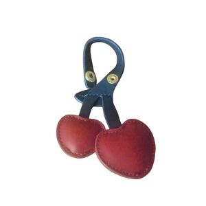 Cherry Charm Purse Handbag Keychain Bag Accessory Red Leather Gold Tone
